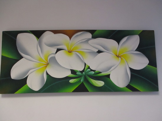 PUT/767 Quadro batik dipinto a mano cm100x40 fior di loto bianco